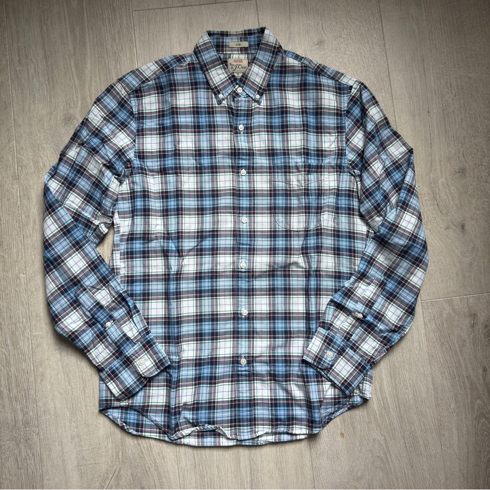 J. Crew Blue and White Plaid Men's Shirt
